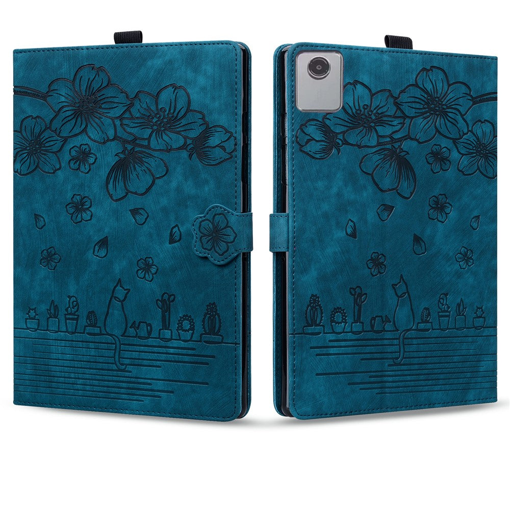 For Lenovo Tab M11 / Xiaoxin Pad 11 2024 Tablet Case Flower Cat Imprint Folio PU Leather Cover - Sapphire