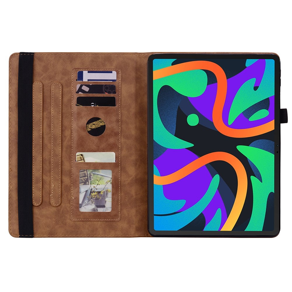 For Lenovo Tab M11 / Xiaoxin Pad 11 2024 Protective Shell Flower Pattern PU Leather Stand Tablet Cover - Brown
