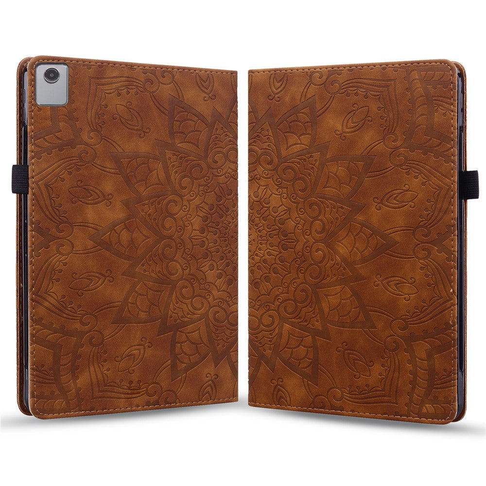 For Lenovo Tab M11 / Xiaoxin Pad 11 2024 Protective Shell Flower Pattern PU Leather Stand Tablet Cover - Brown