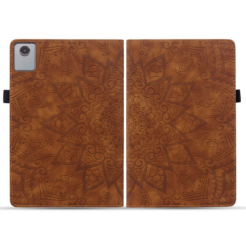 For Lenovo Tab M11 / Xiaoxin Pad 11 2024 Protective Shell Flower Pattern PU Leather Stand Tablet Cover - Brown