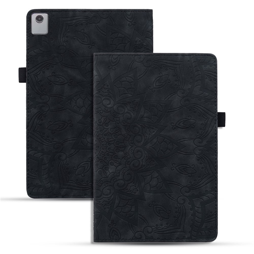 For Lenovo Tab M11 / Xiaoxin Pad 11 2024 Protective Shell Flower Pattern PU Leather Stand Tablet Cover - Black