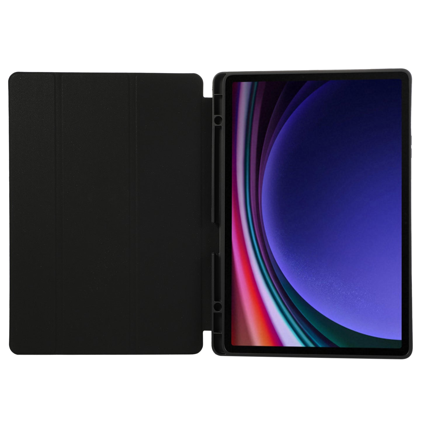 For Samsung Galaxy Tab S9+ / S9 FE+ Case Solid Color Tri-Fold Stand Anti-Drop PU Tablet Cover with Pencil Slot - Black