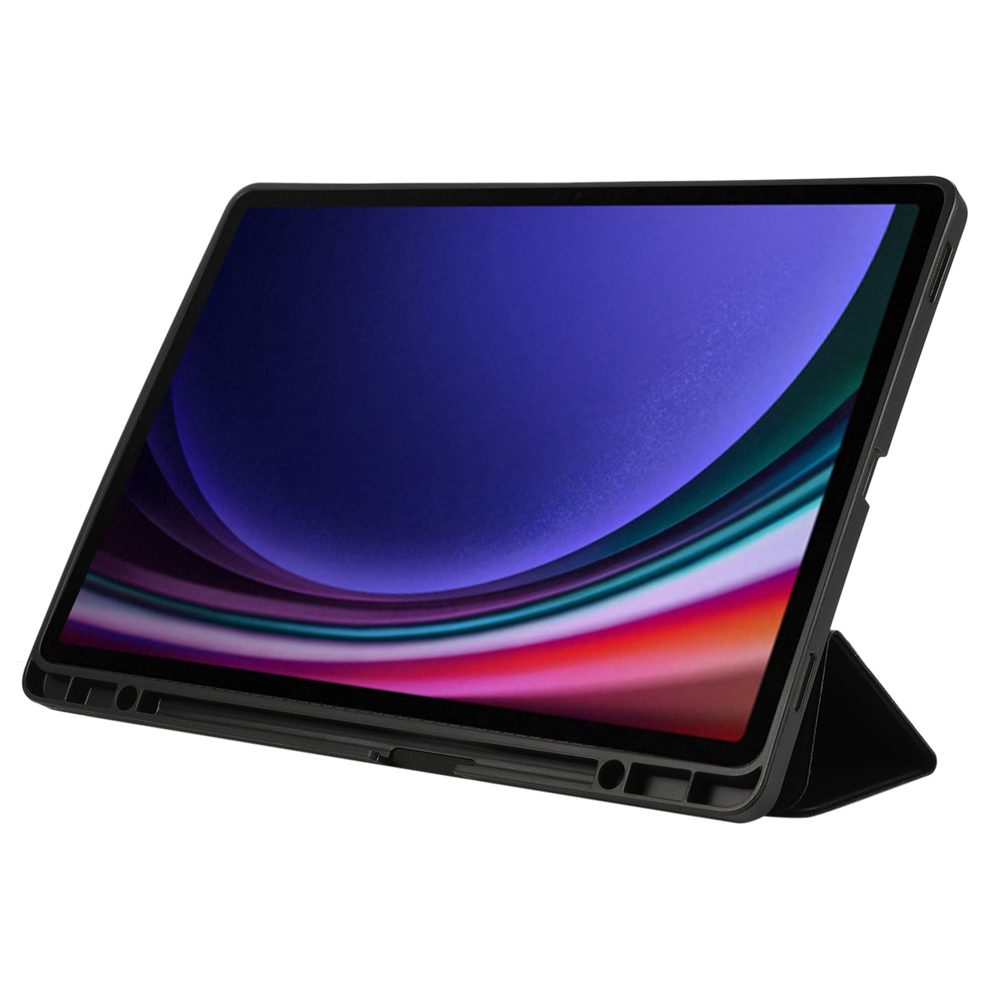 For Samsung Galaxy Tab S9+ / S9 FE+ Case Solid Color Tri-Fold Stand Anti-Drop PU Tablet Cover with Pencil Slot - Black