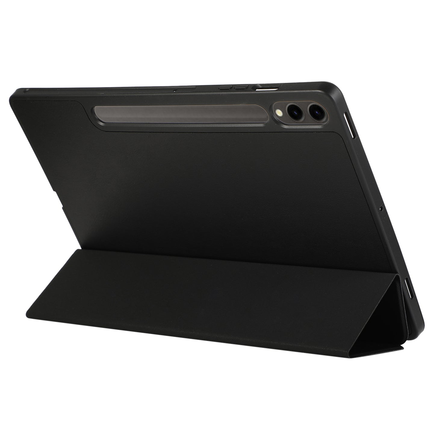 For Samsung Galaxy Tab S9+ / S9 FE+ Case Solid Color Tri-Fold Stand Anti-Drop PU Tablet Cover with Pencil Slot - Black