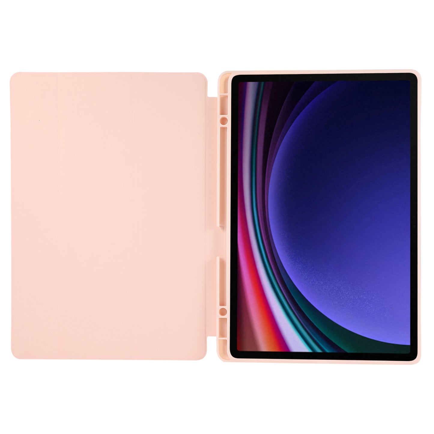 For Samsung Galaxy Tab S9+ / S9 FE+ Case Solid Color Tri-Fold Stand Anti-Drop PU Tablet Cover with Pencil Slot - Pink