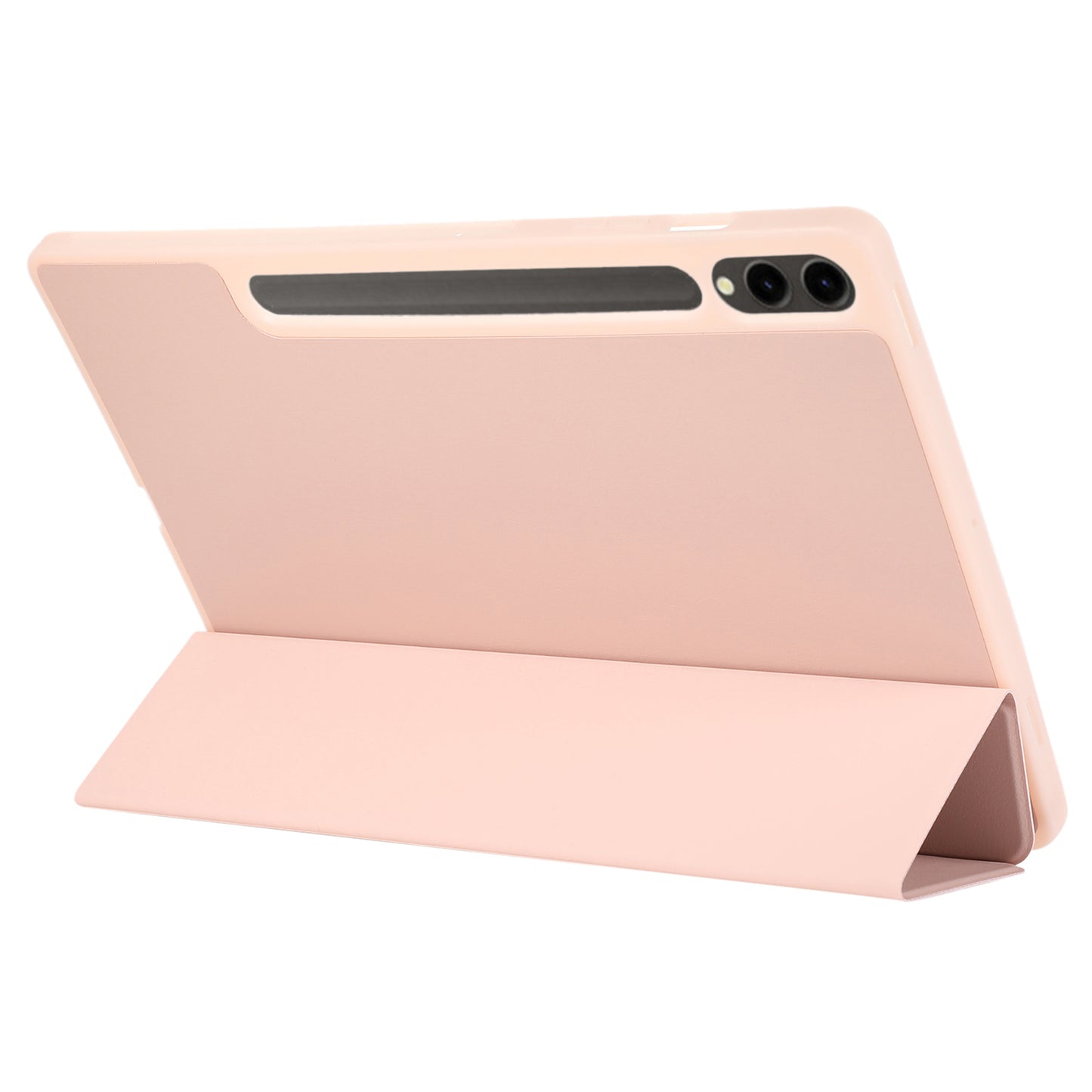 For Samsung Galaxy Tab S9+ / S9 FE+ Case Solid Color Tri-Fold Stand Anti-Drop PU Tablet Cover with Pencil Slot - Pink