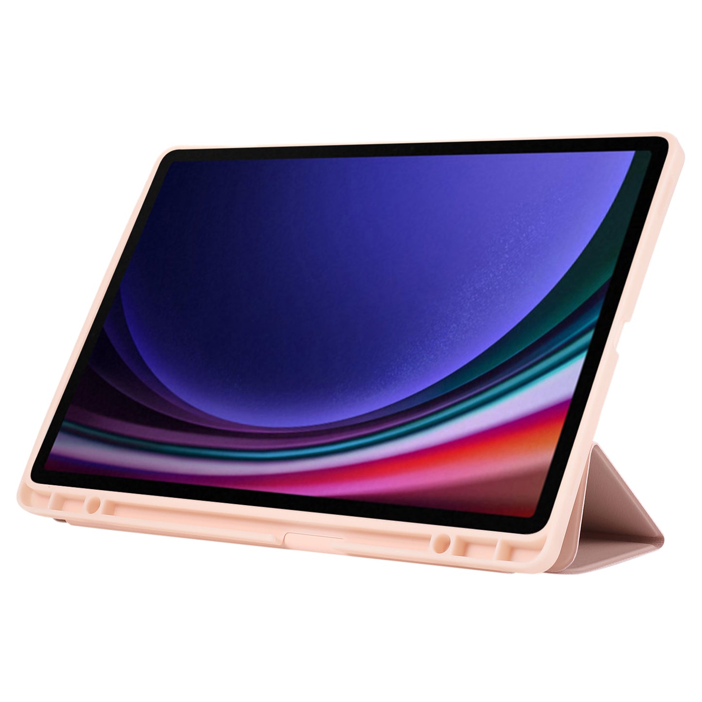 For Samsung Galaxy Tab S9+ / S9 FE+ Case Solid Color Tri-Fold Stand Anti-Drop PU Tablet Cover with Pencil Slot - Pink