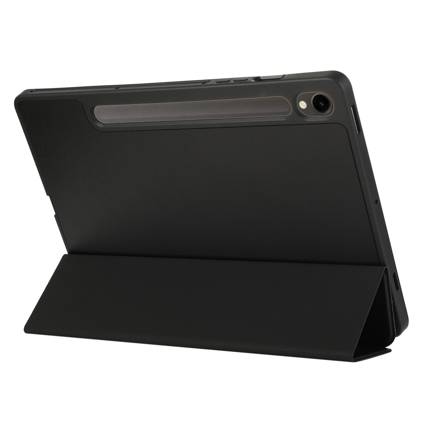For Samsung Galaxy Tab S9 / Tab S9 FE Tablet Case Tri-Fold Stand Solid Color Shockproof PU Cover with Pencil Slot - Black