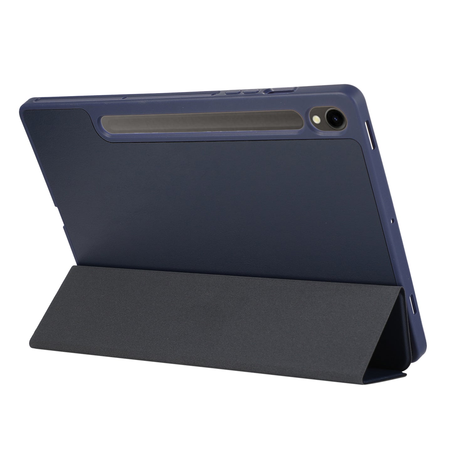 For Samsung Galaxy Tab S9 / Tab S9 FE Tablet Case Tri-Fold Stand Solid Color Shockproof PU Cover with Pencil Slot - Blue