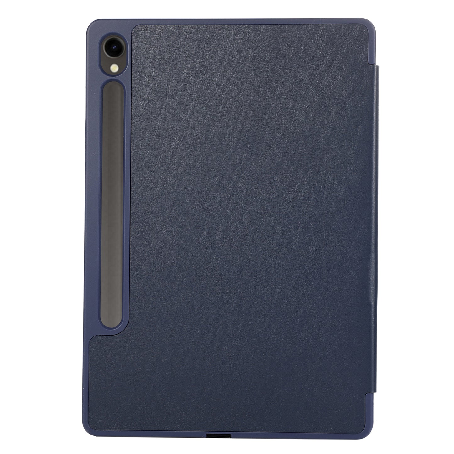 For Samsung Galaxy Tab S9 / Tab S9 FE Tablet Case Tri-Fold Stand Solid Color Shockproof PU Cover with Pencil Slot - Blue