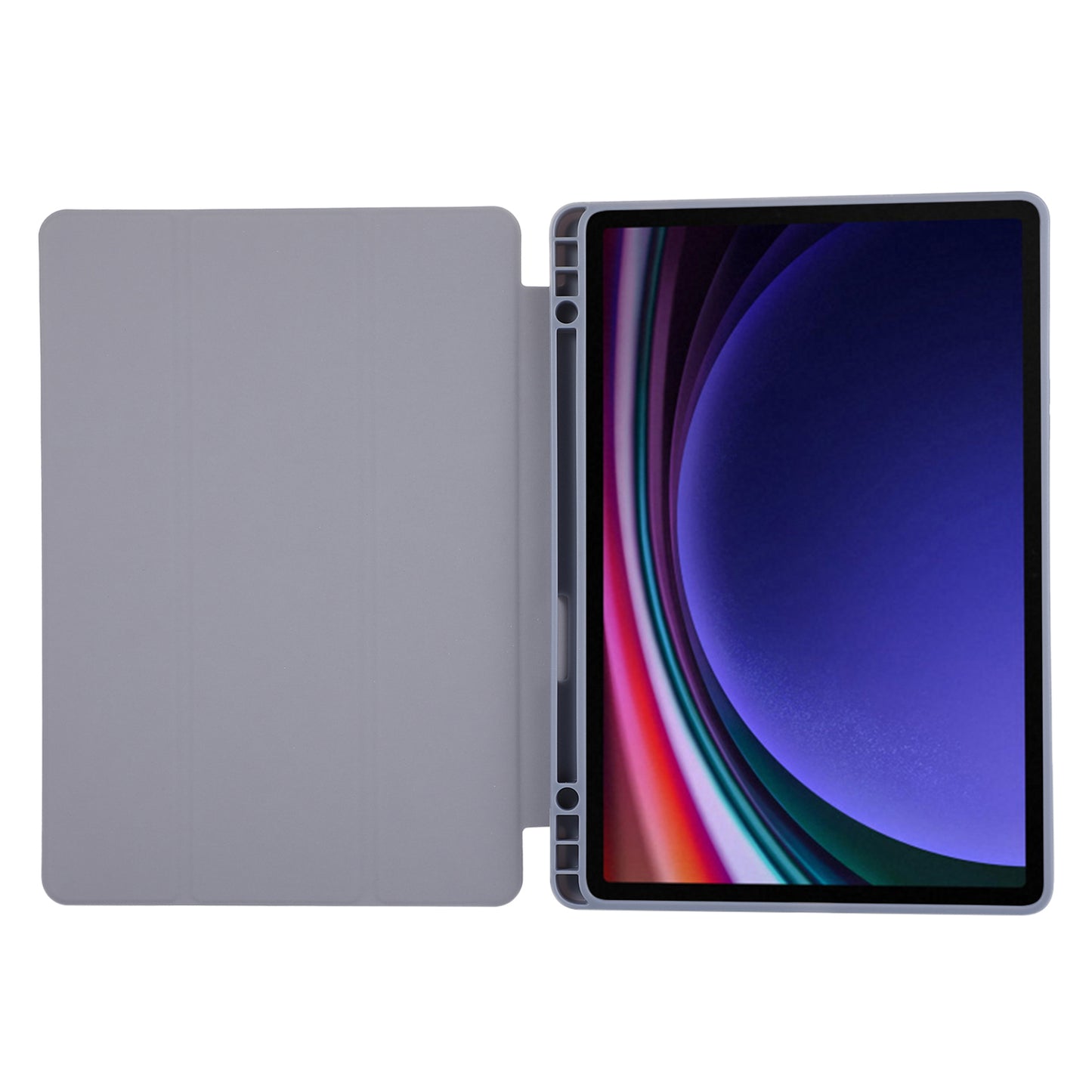 For Samsung Galaxy Tab S9 / Tab S9 FE Tablet Case Tri-Fold Stand Solid Color Shockproof PU Cover with Pencil Slot - Purple