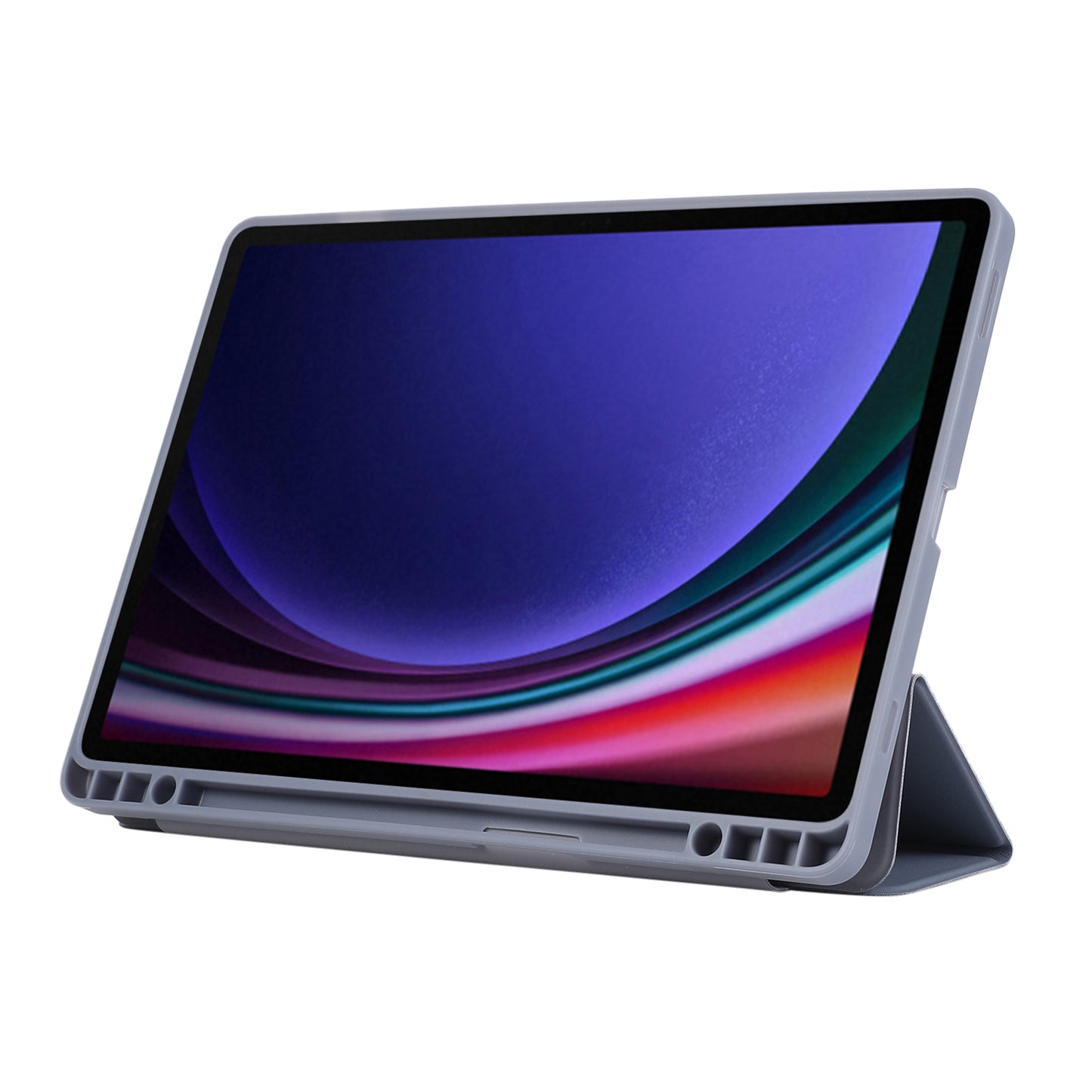 For Samsung Galaxy Tab S9 / Tab S9 FE Tablet Case Tri-Fold Stand Solid Color Shockproof PU Cover with Pencil Slot - Purple