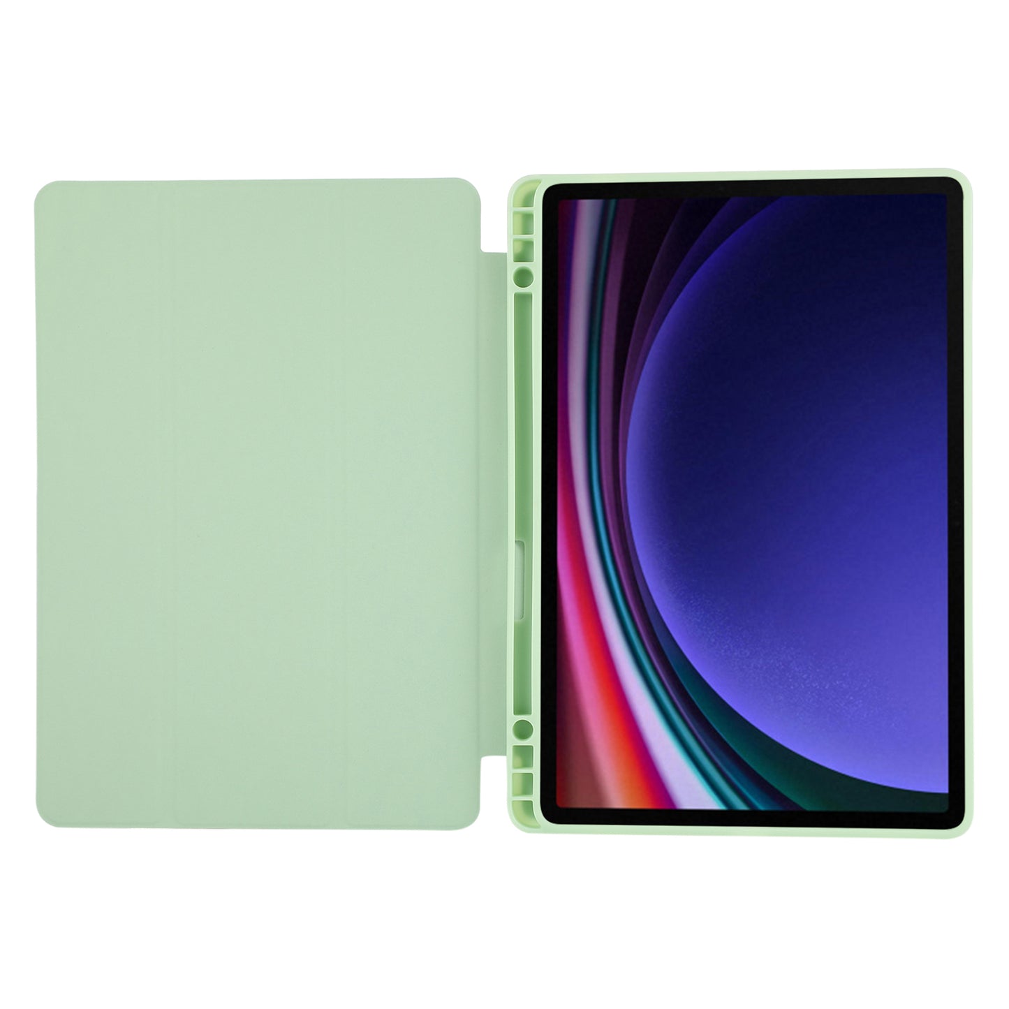 For Samsung Galaxy Tab S9 / Tab S9 FE Tablet Case Tri-Fold Stand Solid Color Shockproof PU Cover with Pencil Slot - Green