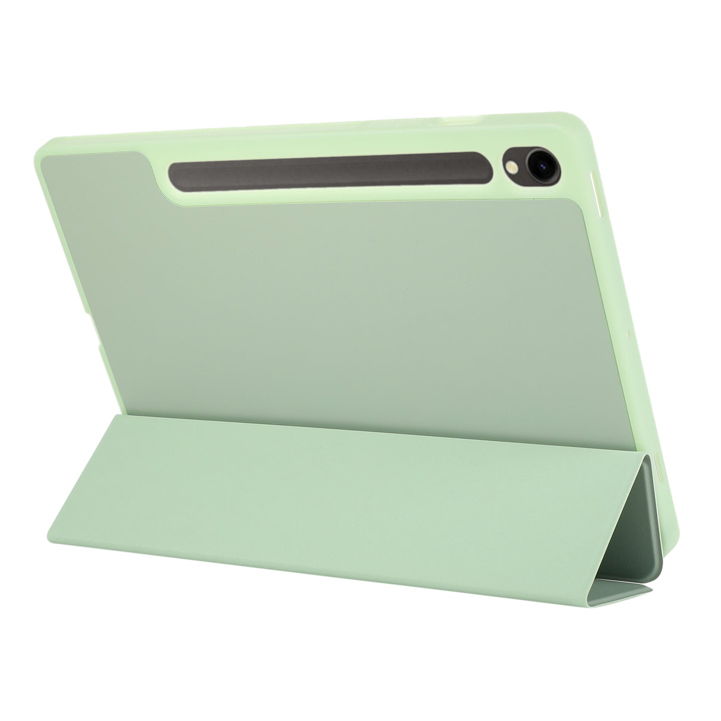 For Samsung Galaxy Tab S9 / Tab S9 FE Tablet Case Tri-Fold Stand Solid Color Shockproof PU Cover with Pencil Slot - Green