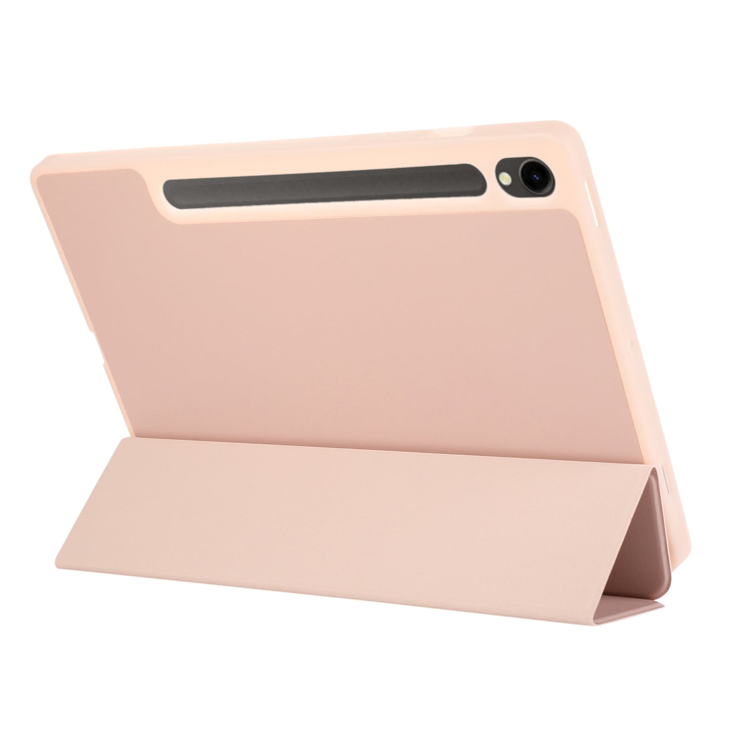 For Samsung Galaxy Tab S9 / Tab S9 FE Tablet Case Tri-Fold Stand Solid Color Shockproof PU Cover with Pencil Slot - Pink