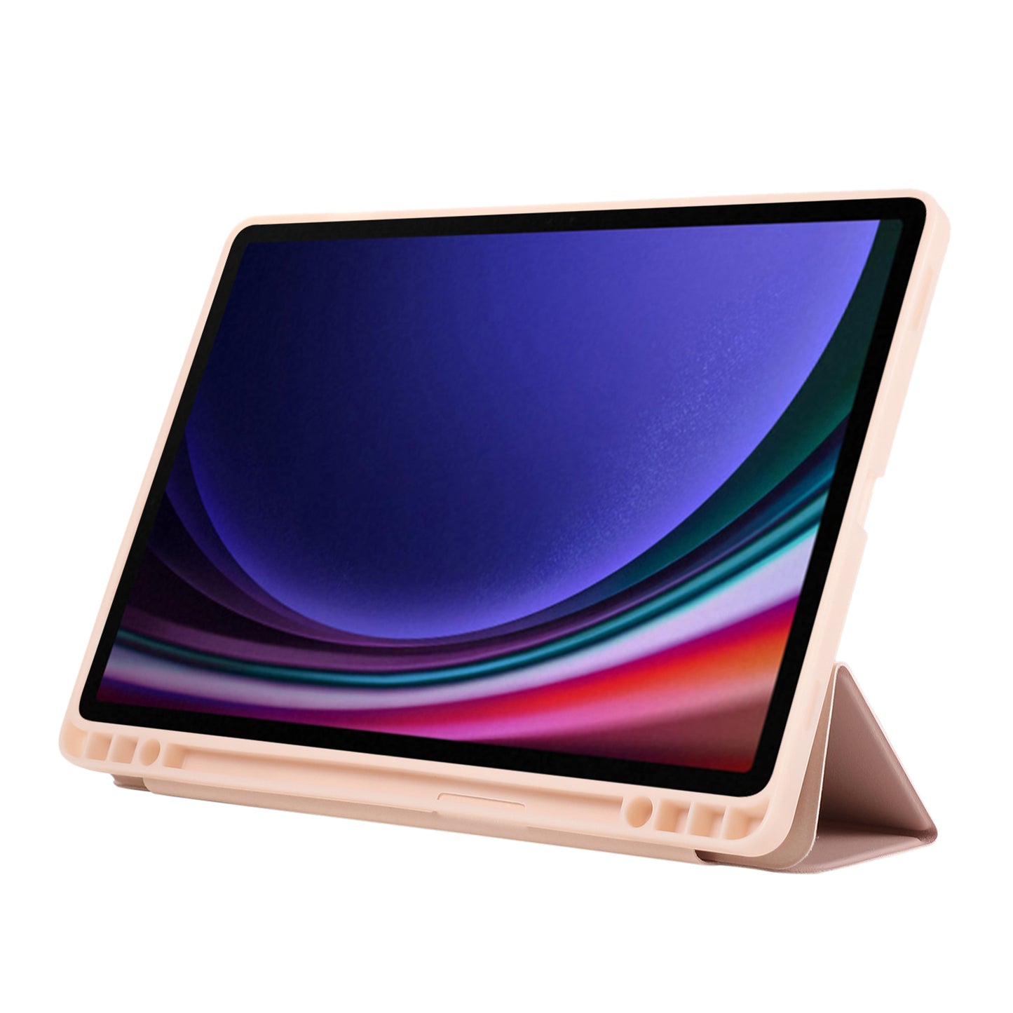 For Samsung Galaxy Tab S9 / Tab S9 FE Tablet Case Tri-Fold Stand Solid Color Shockproof PU Cover with Pencil Slot - Pink