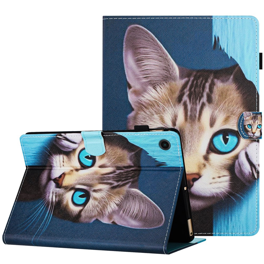 For Lenovo Tab M10 Plus (3rd Gen) Case Pattern Printing Auto Sleep / Wake PU Leather Tablet Cover - Cat