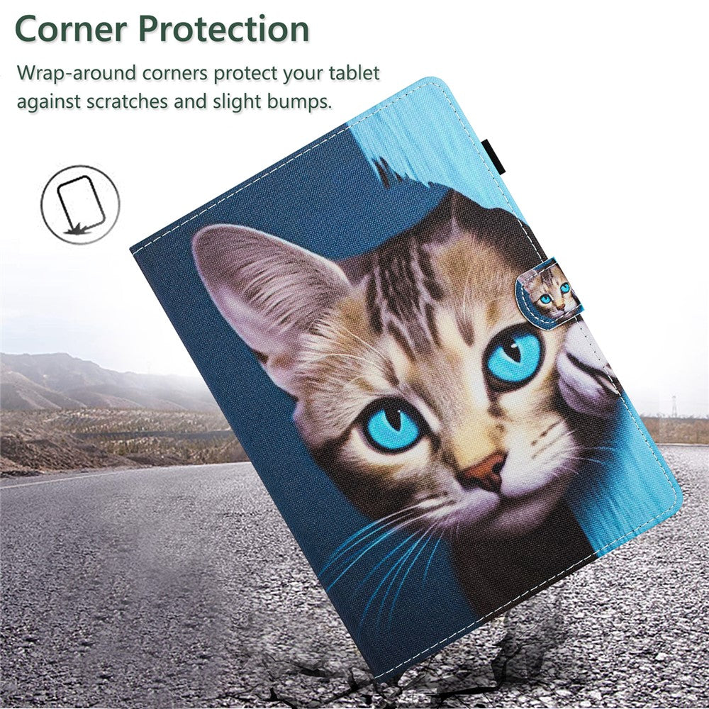 For Lenovo Tab M10 Plus (3rd Gen) Case Pattern Printing Auto Sleep / Wake PU Leather Tablet Cover - Cat