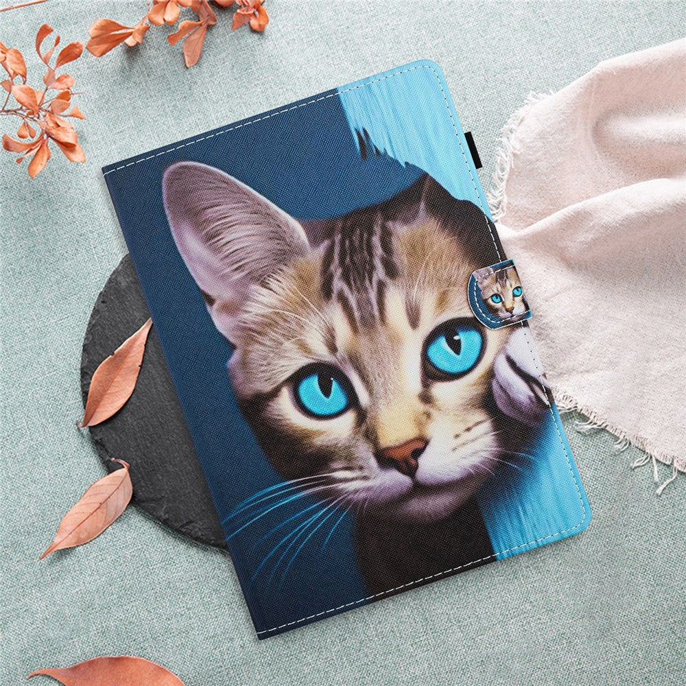 For Lenovo Tab M10 Plus (3rd Gen) Case Pattern Printing Auto Sleep / Wake PU Leather Tablet Cover - Cat