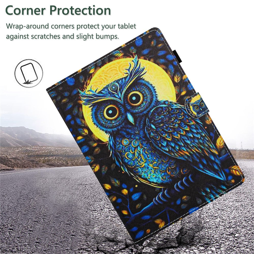 For Lenovo Tab M10 Plus Tablet Case Pattern Printed Shockproof PU Leather Folio Flip Cover - Owl