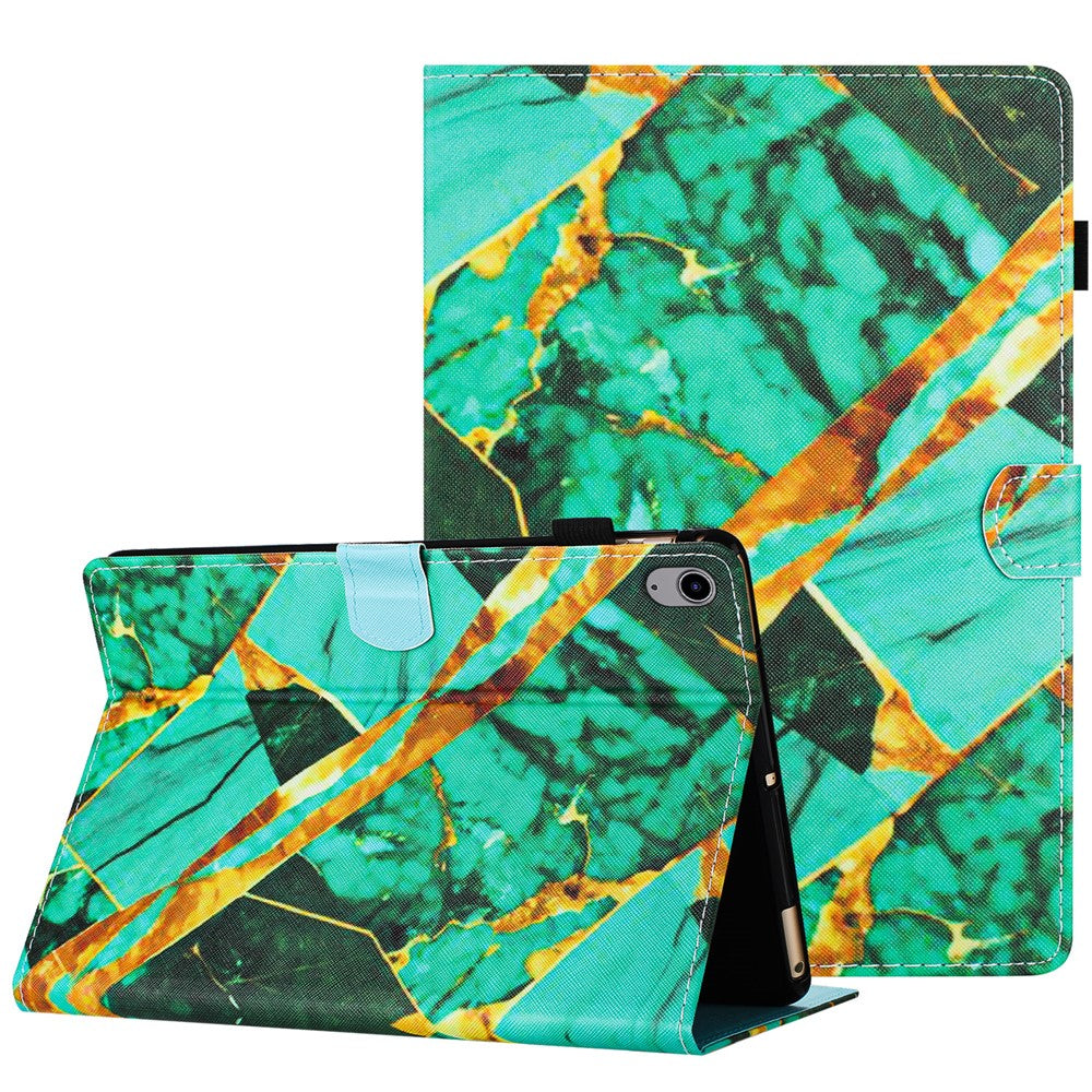For Lenovo Tab P11 J606F Leather Case Pattern Smart Wake / Sleep Tablet Cover - Gold+Green Marble