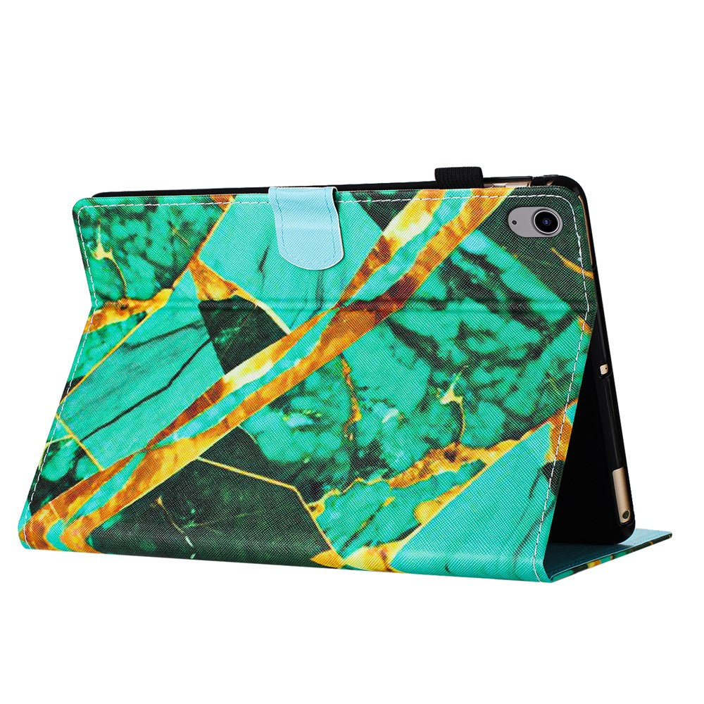 For Lenovo Tab P11 J606F Leather Case Pattern Smart Wake / Sleep Tablet Cover - Gold+Green Marble