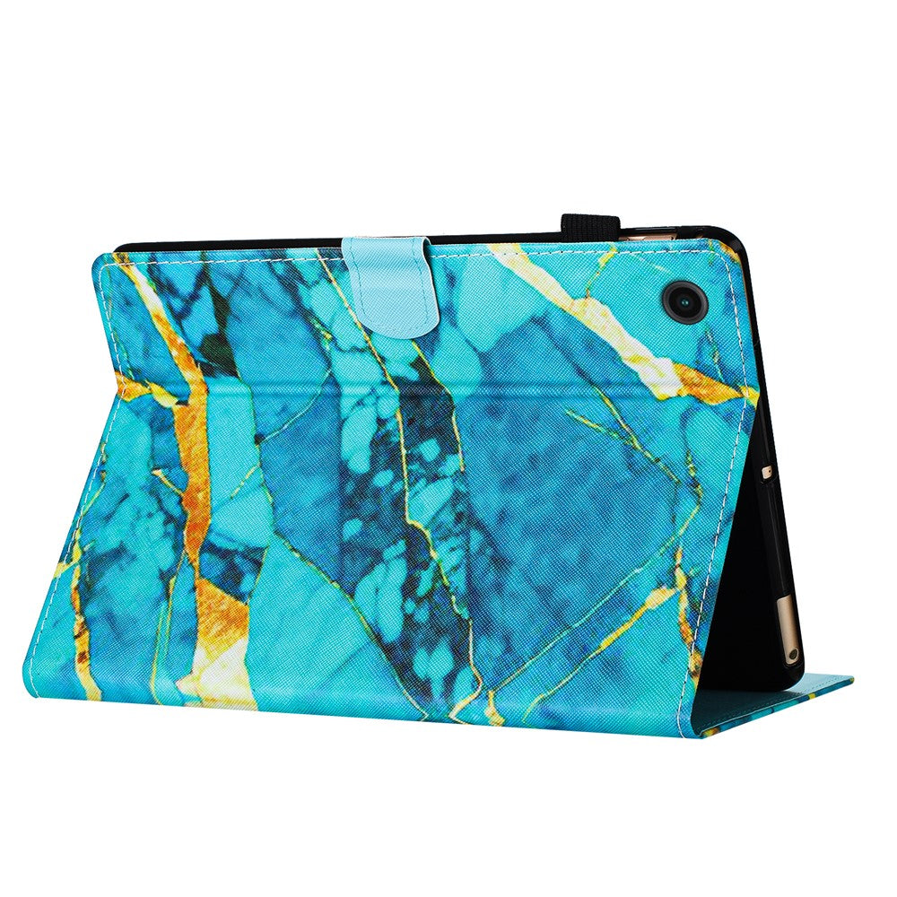 For Lenovo M10 Plus X606F Pattern Folio Cover PU Leather Stand Tablet Case - Gold+Blue Marble
