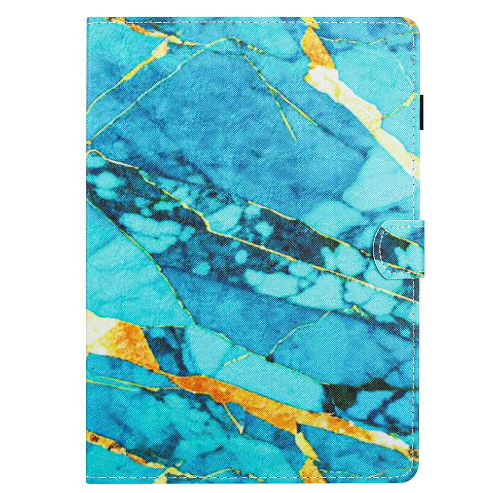 For Lenovo M10 Plus X606F Pattern Folio Cover PU Leather Stand Tablet Case - Gold+Blue Marble
