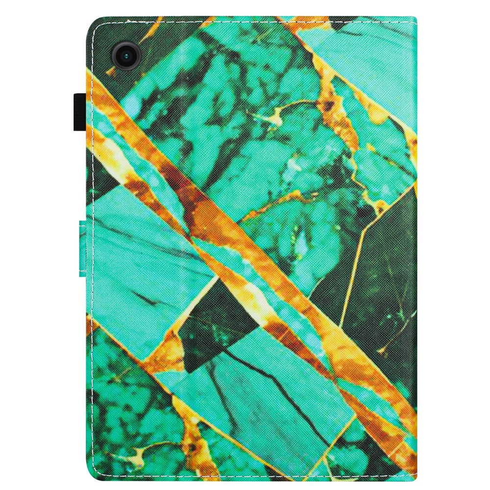 For Lenovo M10 Plus X606F Pattern Folio Cover PU Leather Stand Tablet Case - Gold+Green Marble