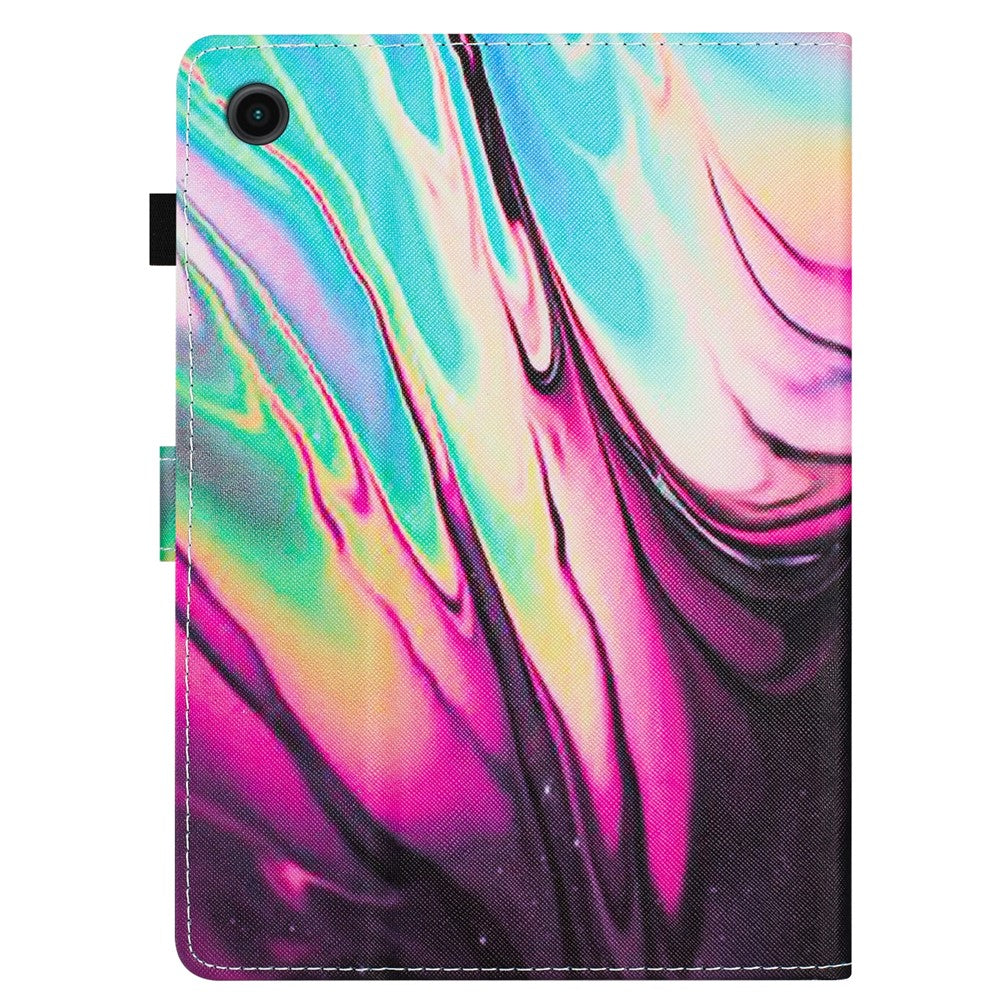 For Lenovo M10 Plus X606F Pattern Folio Cover PU Leather Stand Tablet Case - Rose Blue Marble