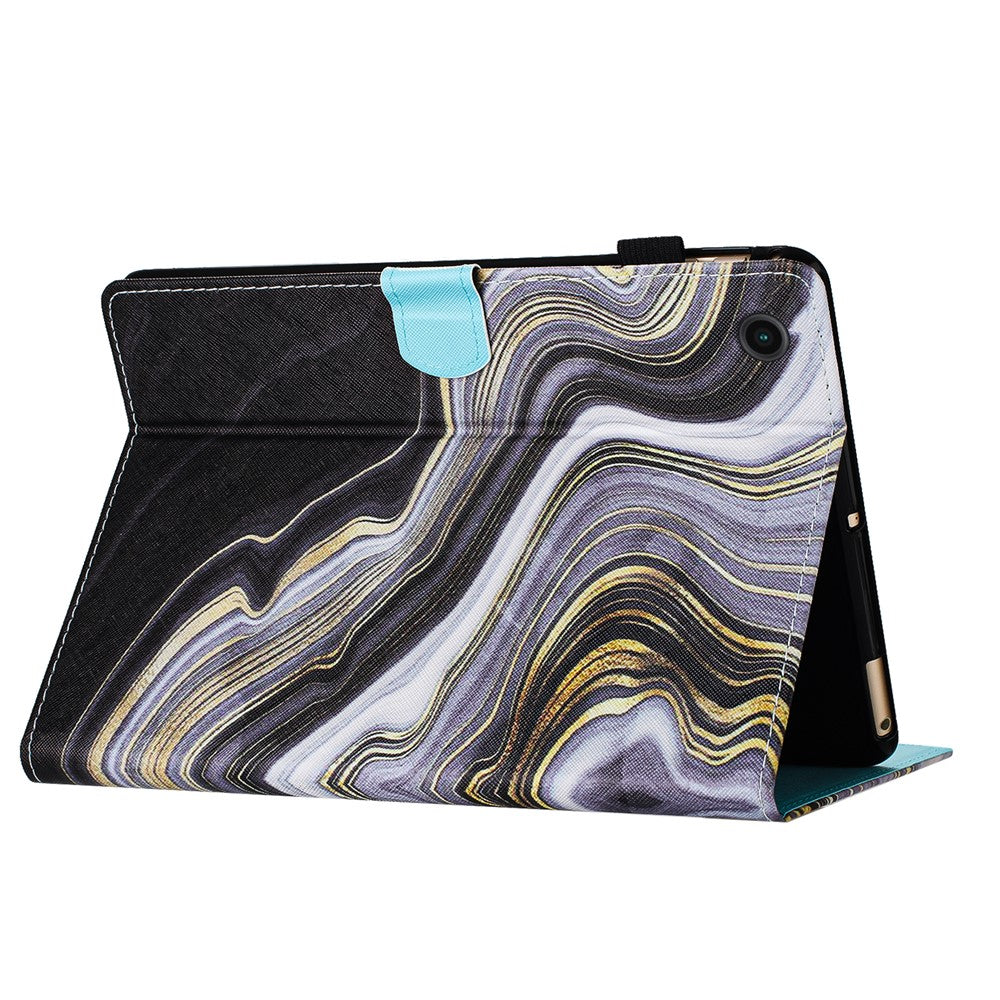 For Lenovo M10 Plus X606F Pattern Folio Cover PU Leather Stand Tablet Case - Black+Gold Marble