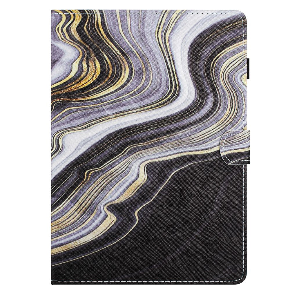 For Lenovo M10 Plus X606F Pattern Folio Cover PU Leather Stand Tablet Case - Black+Gold Marble
