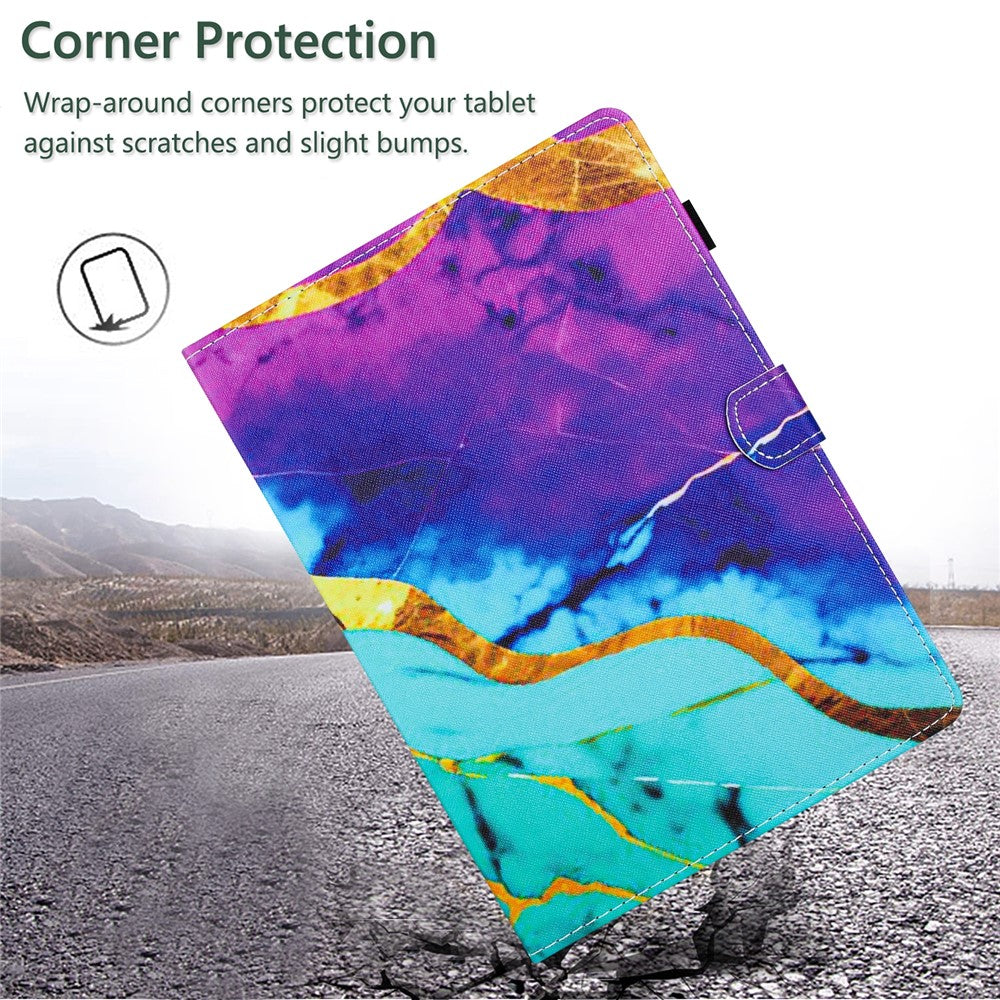 For Lenovo M10 Plus X606F Pattern Folio Cover PU Leather Stand Tablet Case - Purple+Blue Marble