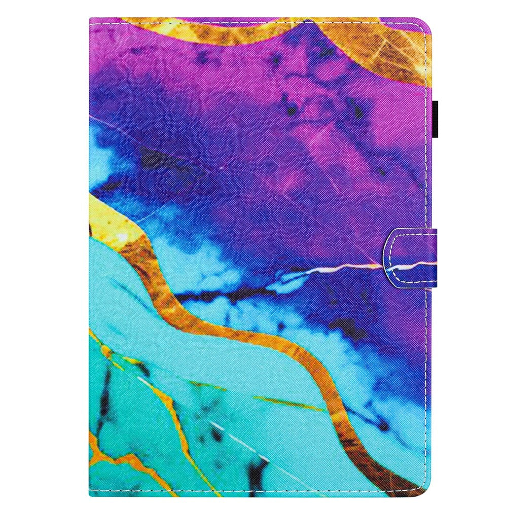 For Lenovo M10 Plus X606F Pattern Folio Cover PU Leather Stand Tablet Case - Purple+Blue Marble