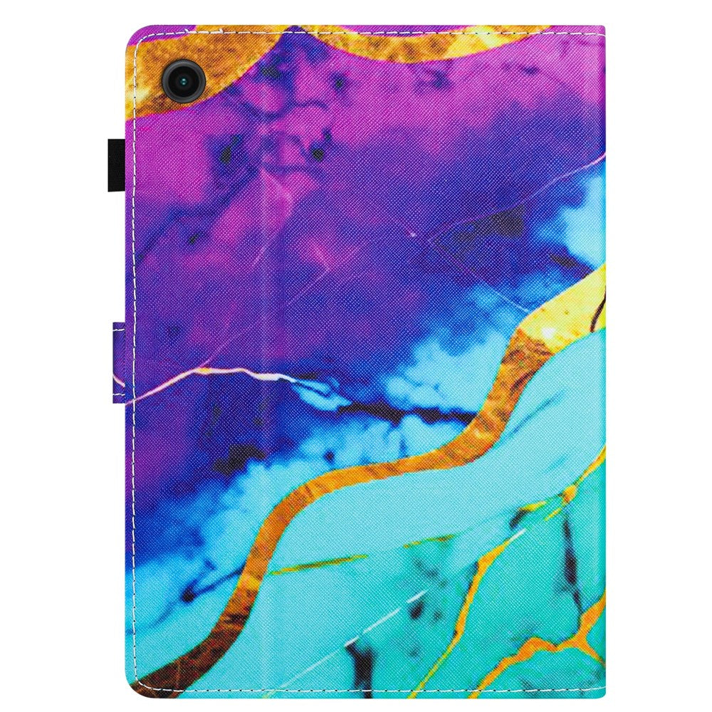 For Lenovo M10 Plus X606F Pattern Folio Cover PU Leather Stand Tablet Case - Purple+Blue Marble