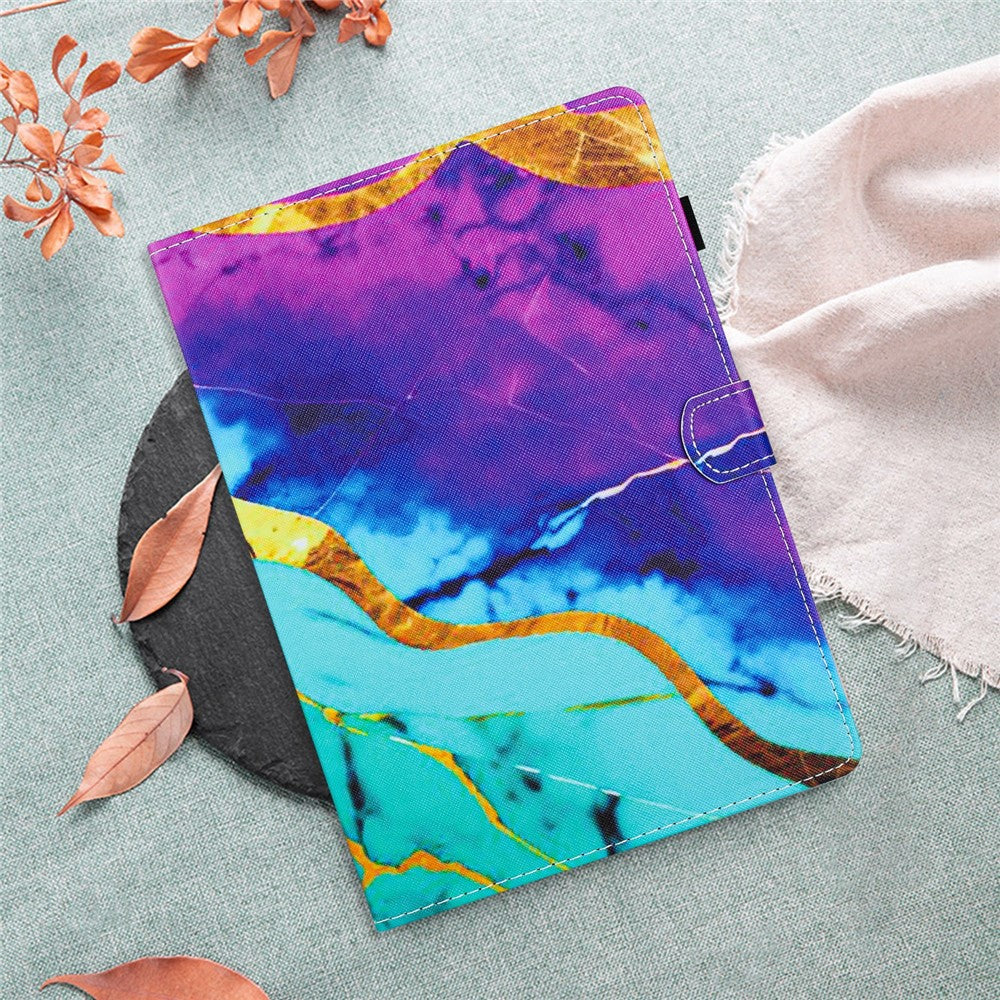 For Lenovo M10 Plus X606F Pattern Folio Cover PU Leather Stand Tablet Case - Purple+Blue Marble