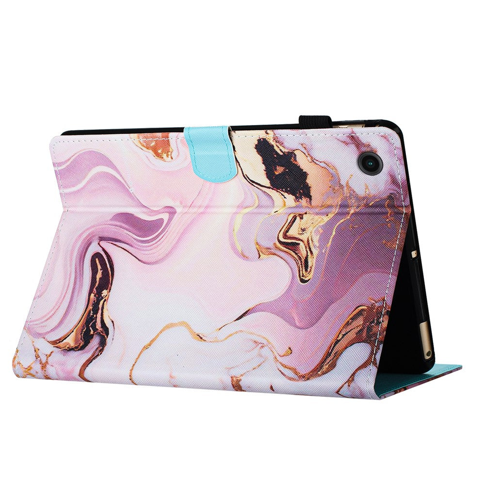 For Lenovo M10 Plus X606F Pattern Folio Cover PU Leather Stand Tablet Case - Gold+Pink Marble
