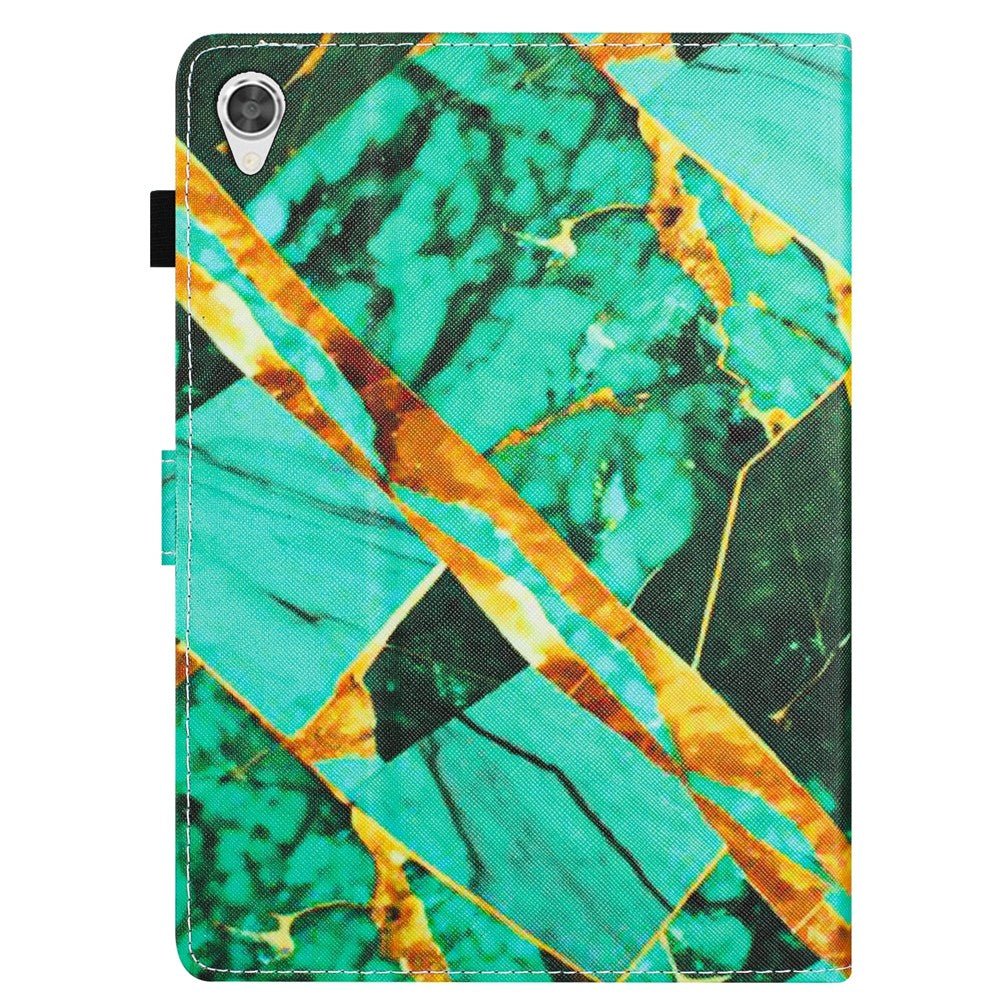 For Lenovo Tab M10 HD Gen 2 Case PU Leather Pattern Viewing Protective Cover - Gold+Green Marble