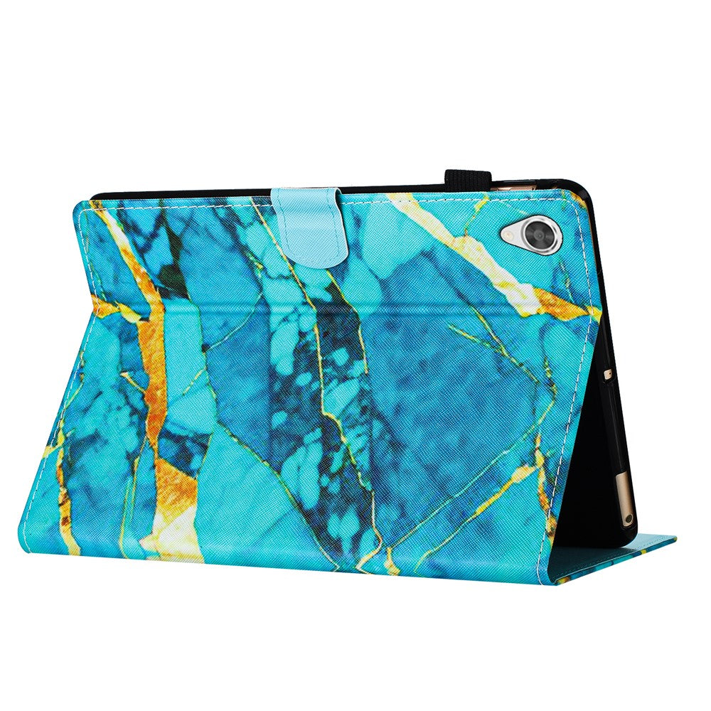 For Lenovo Tab M10 HD Gen 2 Case PU Leather Pattern Viewing Protective Cover - Gold+Blue Marble