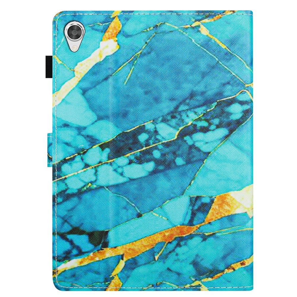 For Lenovo Tab M10 HD Gen 2 Case PU Leather Pattern Viewing Protective Cover - Gold+Blue Marble