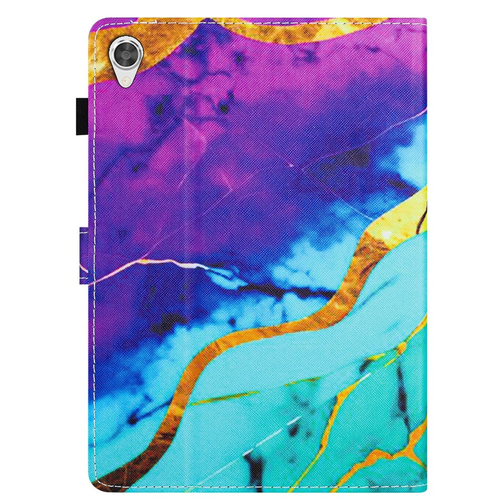 For Lenovo Tab M10 HD Gen 2 Case PU Leather Pattern Viewing Protective Cover - Purple+Blue Marble