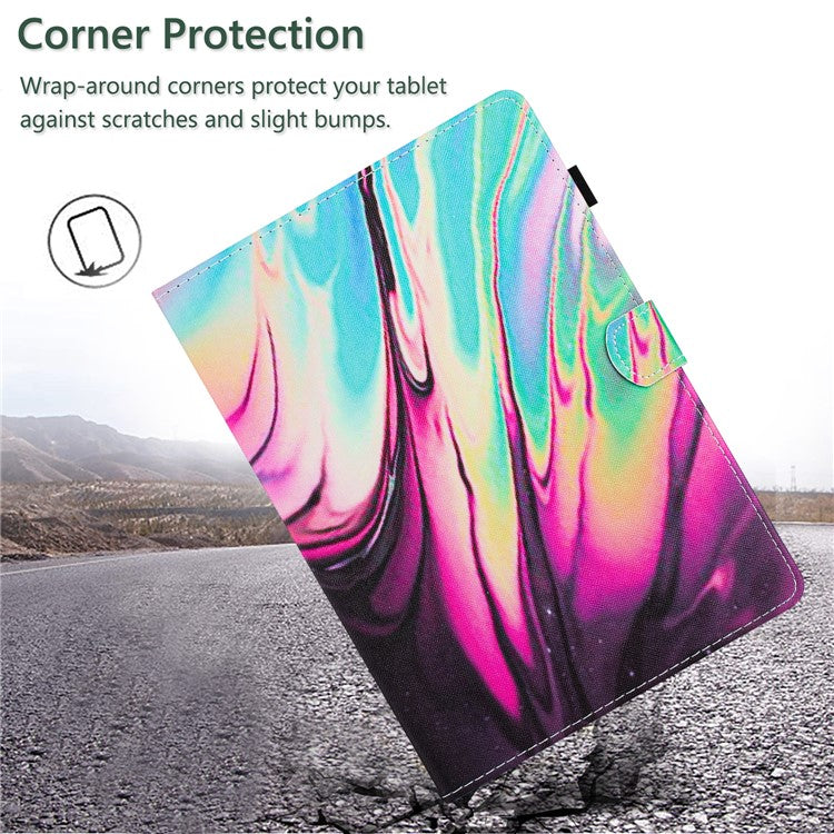 For Samsung Galaxy Tab A8 10.5 (2021) X205 X200 / (2022) Case Pattern PU Leather Stand Cover - Rose+Blue Marble