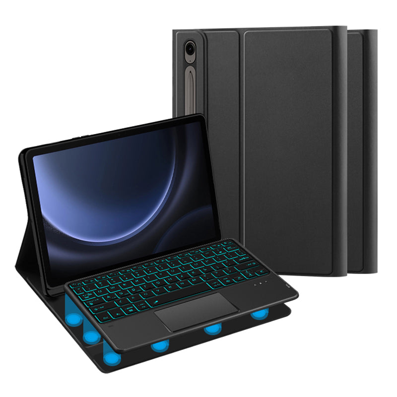 For Samsung Galaxy Tab S9 FE Backlight Touchpad Bluetooth Keyboard with Pen Slot Leather Tablet Case