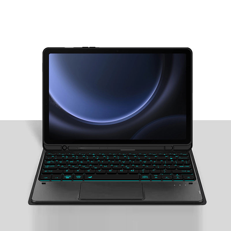 For Samsung Galaxy Tab S9 FE Backlight Touchpad Bluetooth Keyboard with Pen Slot Leather Tablet Case