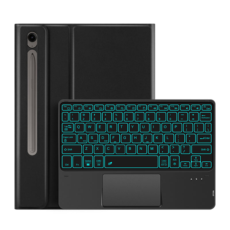 For Samsung Galaxy Tab S9 FE Backlight Touchpad Bluetooth Keyboard with Pen Slot Leather Tablet Case