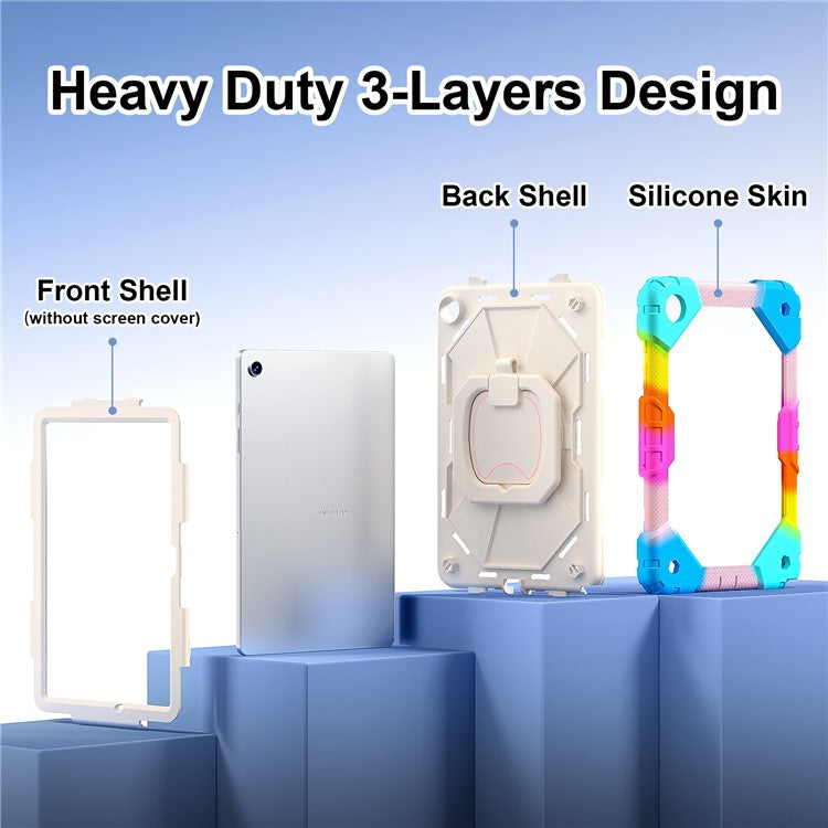 For Samsung Galaxy Tab A9+ Rugged Case Handle Kickstand Tablet Cover with Shoulder Strap - Colorful Blue