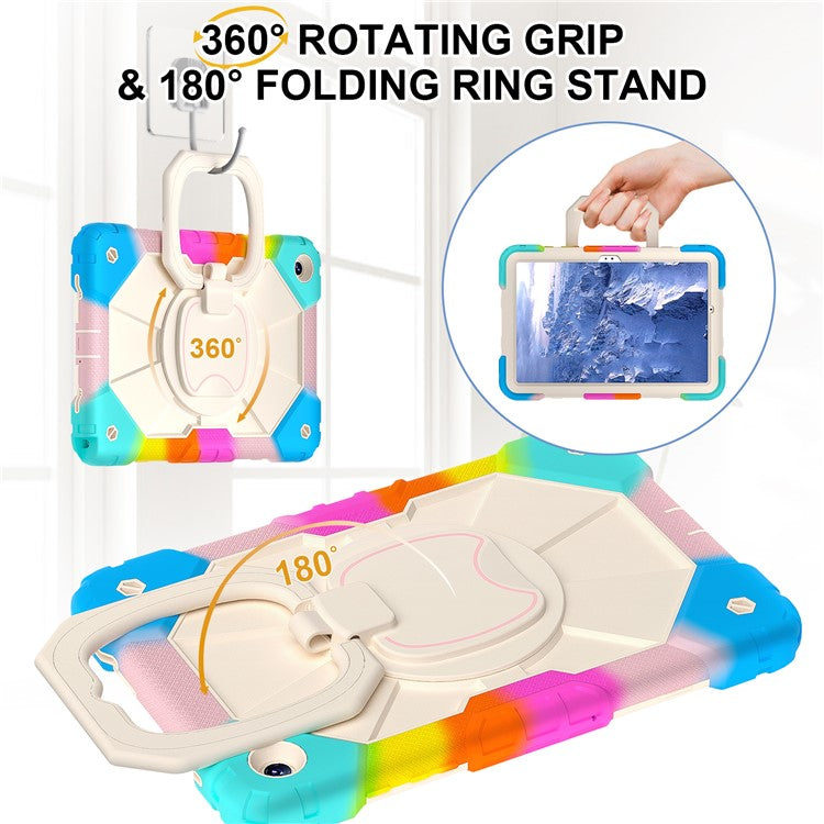 For Samsung Galaxy Tab A9+ Rugged Case Handle Kickstand Tablet Cover with Shoulder Strap - Colorful Blue