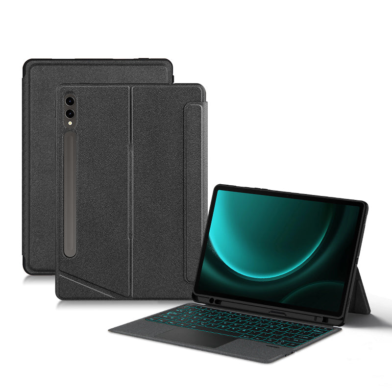 For Samsung Galaxy Tab S9 FE+ Leather Case + Bluetooth Keyboard with Backlight Trackpad