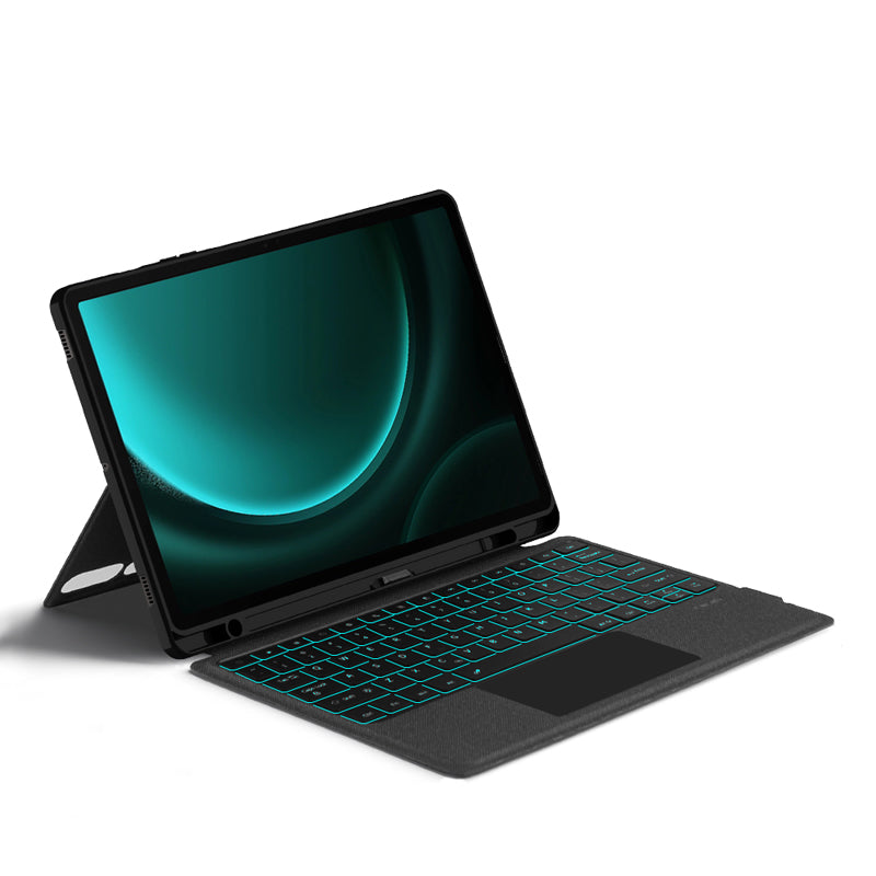 For Samsung Galaxy Tab S9 FE+ Leather Case + Bluetooth Keyboard with Backlight Trackpad