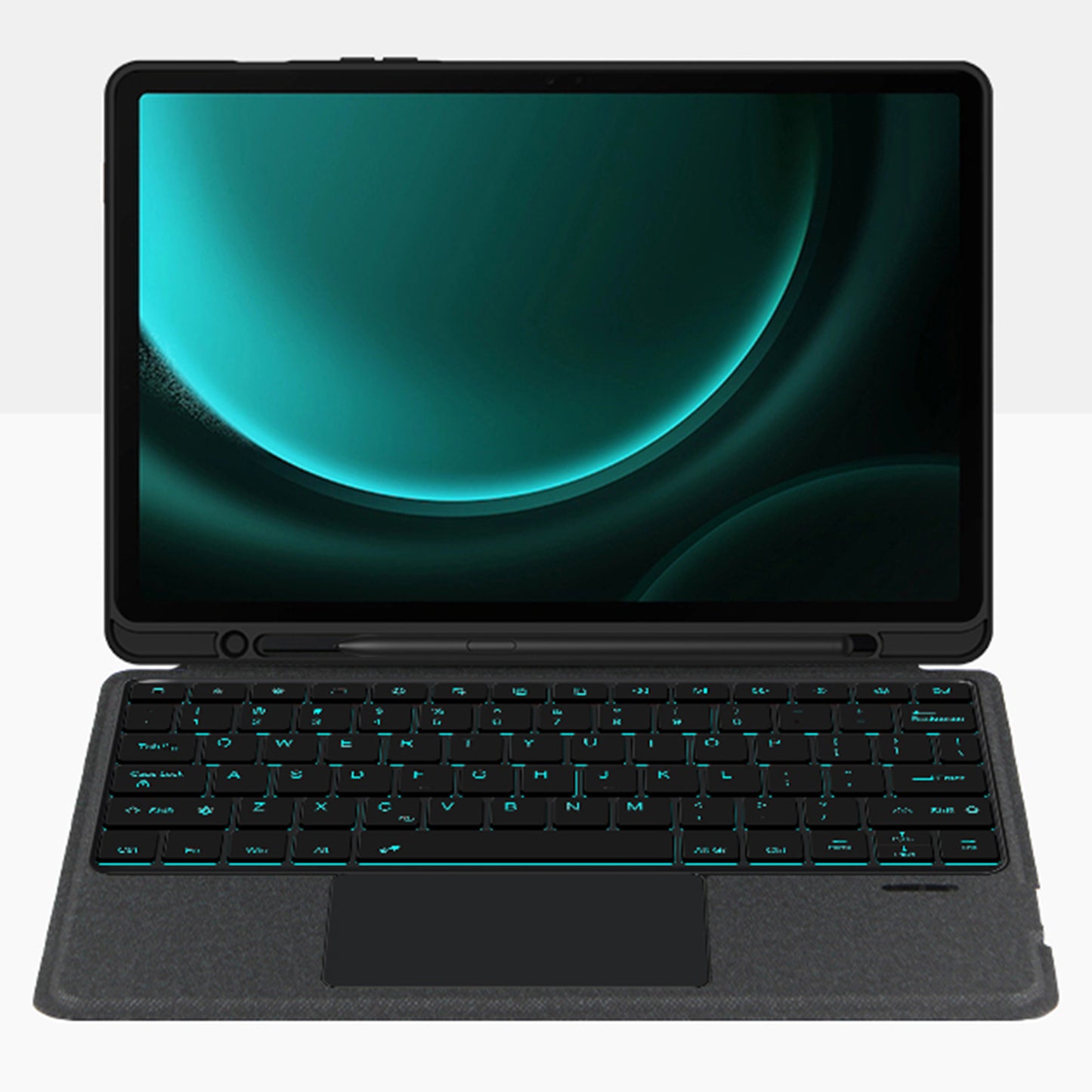 For Samsung Galaxy Tab S9 FE+ Leather Case + Bluetooth Keyboard with Backlight Trackpad